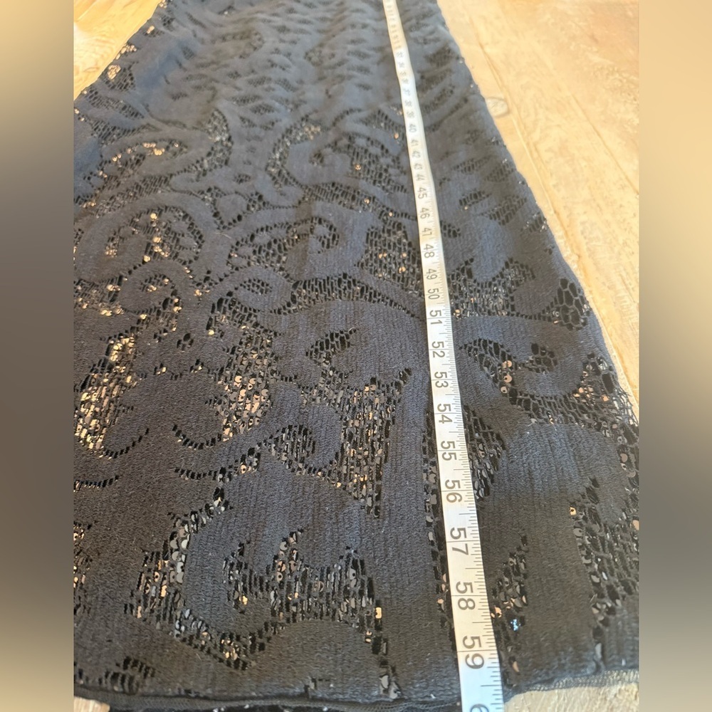 Adrianna Papell Elegant Black Sequin Under Soft Lace Evening Gown 10 - Picture 2 of 10
